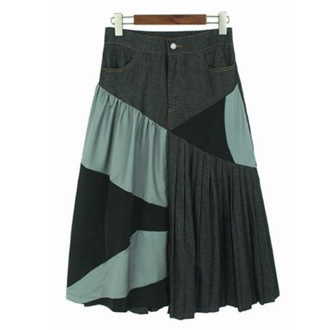 Patchwork Pleated Skirt