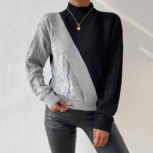 Two-Tone Mock Neck Fitted Sweater main image 1