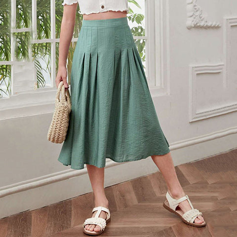 Girls Solid Pleated Skirt