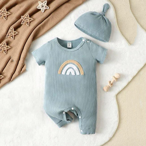 Baby Rainbow Ribbed Romper and Hat