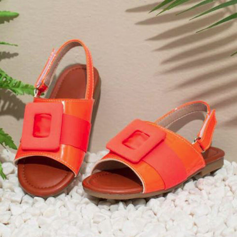 Girls Buckle Orange Slingback Sandals