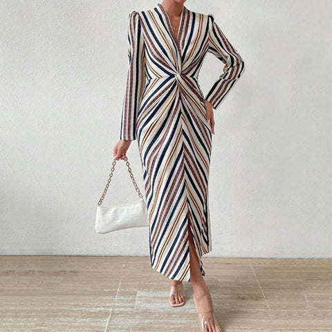 Striped Twist Asymmetrical Dress