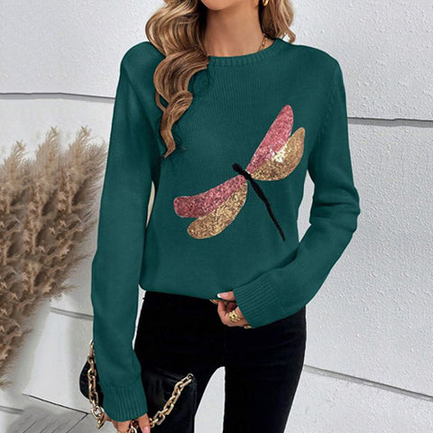 Dragonfly Sequin Design Sweater