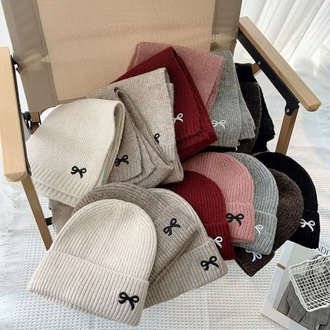 Embroidered Bow Hat and Scarf