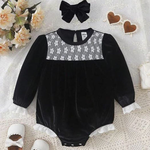Baby Girl Contrast Lace Romper