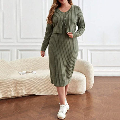 Plus Ribbed Knit Jacket & Dress