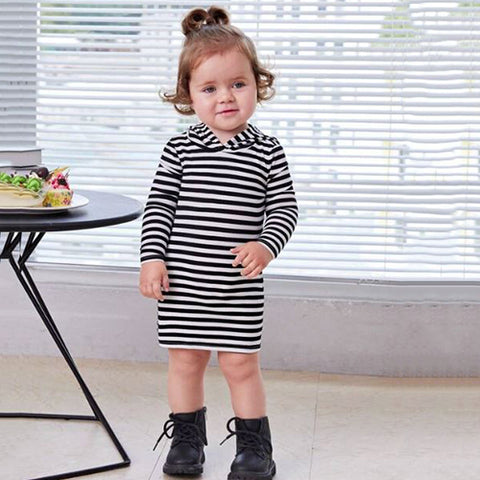 Baby Striped Print Hooded Dress
