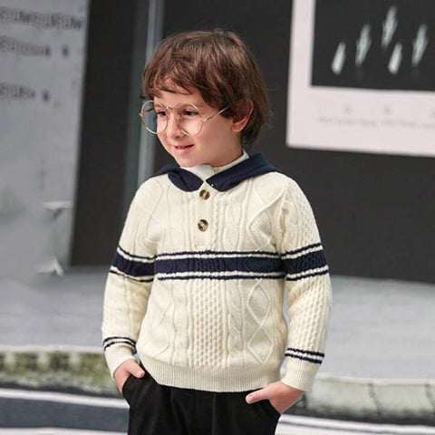 Boys Striped Pattern Cable Knit Sweater