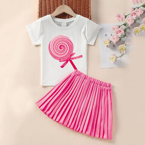 Toddler Girls Lollipop Tee & Pleated Skirt