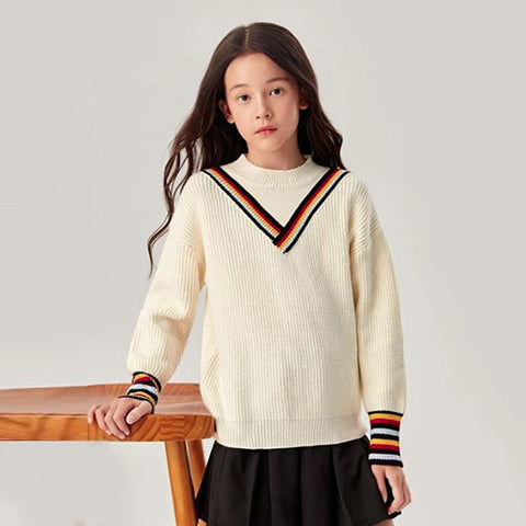 Girls Block Striped Sweater