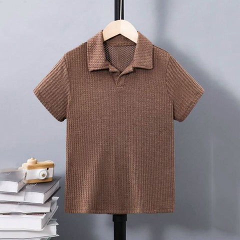 Boys Solid Waffle Knit Polo Shirt