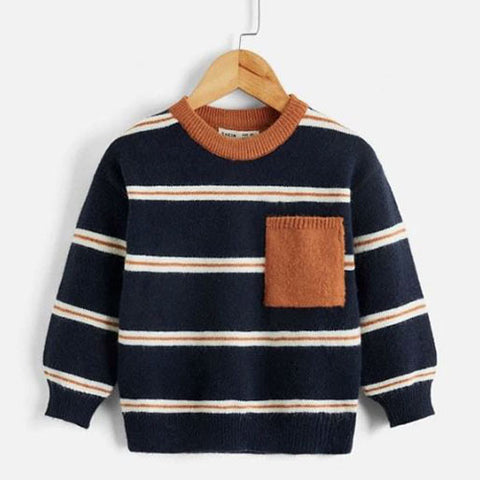 Toddler Boys Striped Pocket Sweater