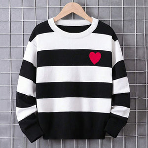 Tween Striped Heart Sweater