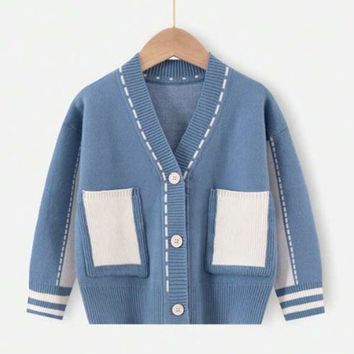 Boys Contrast Panel Patched Cardigan