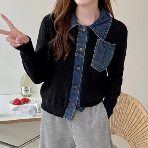 Denim and Knit Top