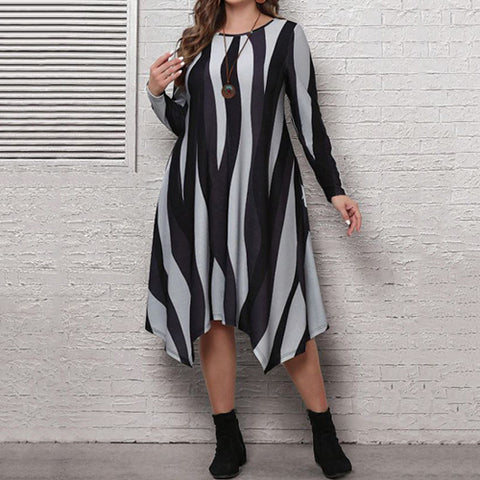 Plus Asymmetrical Vertical Striped Dress