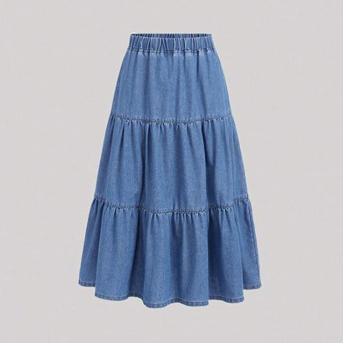 Teen Girls Elastic Ruffle Denim Skirt