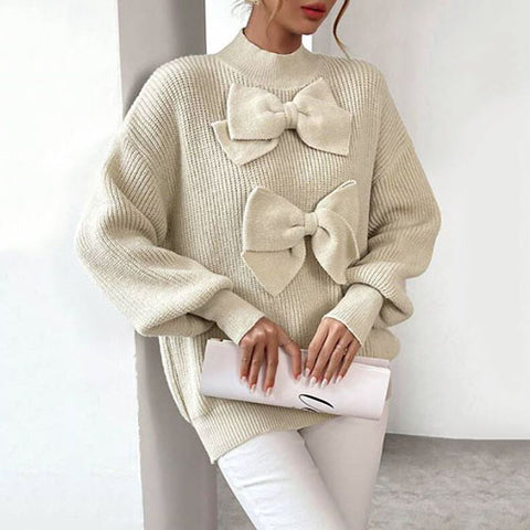 Mock Neck Bow Front Sweater