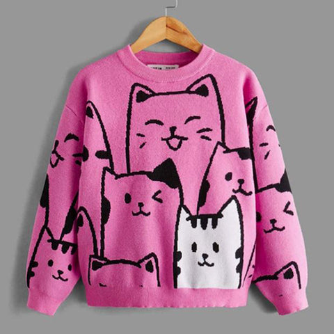 Tween Girl Cartoon Pattern Sweater
