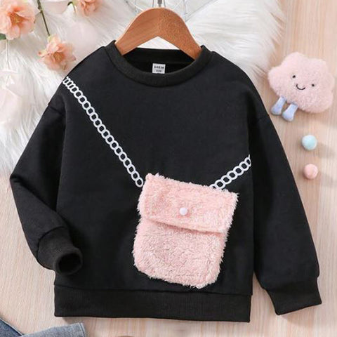 Girls Chain Print Flap Pocket Sweater