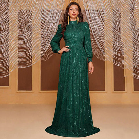 Sequined Turtleneck Evening Gown