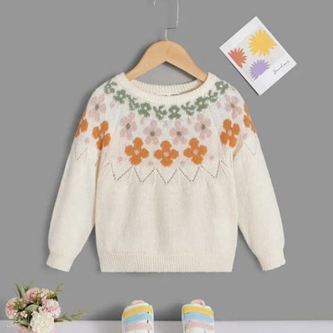 Toddler Girls Floral Pattern Sweater
