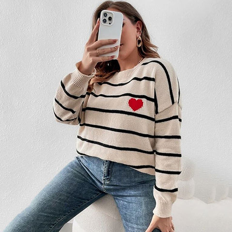Plus Striped & Heart Sweater