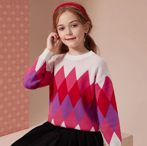 Girls Argyle Pattern Sweater