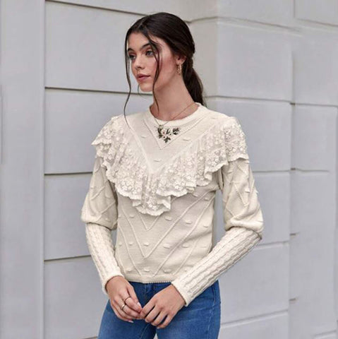 Floral Embroidery Ruffle Sweater