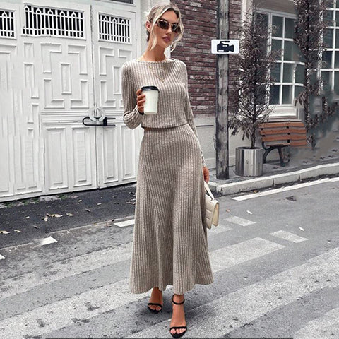 Solid Ribbed Knit Tee & Skirt