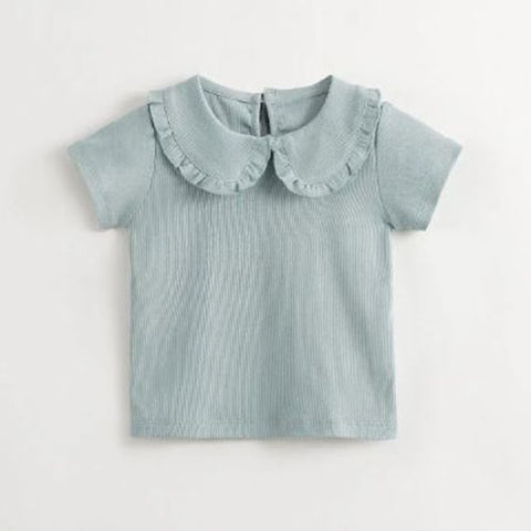 Ribbed Ruffle Collared Shirt