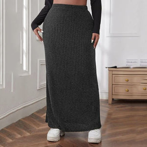 Plus High Waist Ribbed Knit Maxi Skirt