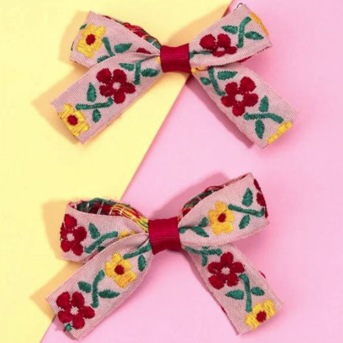 Embroidered Hair Bow 2 pc