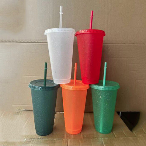 Sparkling Plastic Straw Cups 5 pc