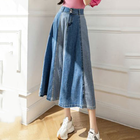 Colorblock Denim Skirt