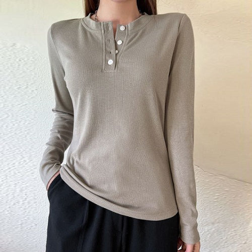 Quarter Button Ribbed Knit Tee