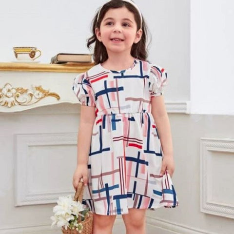 Toddler Girls Geo Print Puff Sleeve Dress