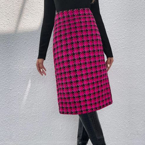 Houndstooth Print Tweed Skirt