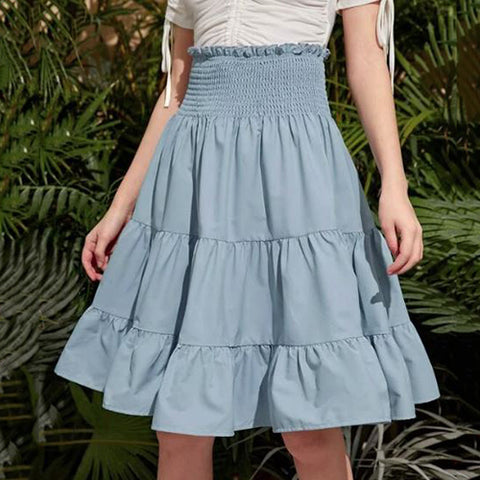 Teen Girls Shirred Ruffle Hem Skirt