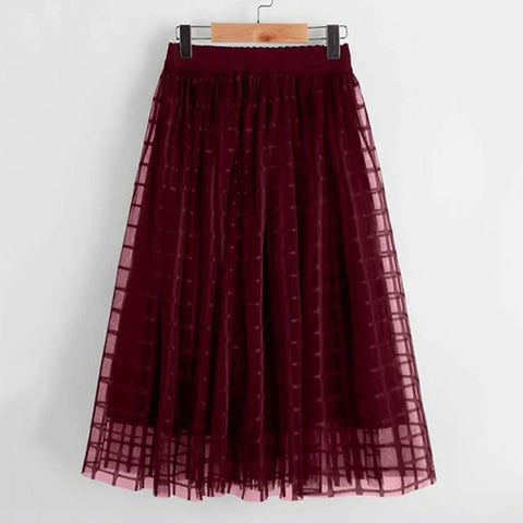 Girls Plaid Mesh Flare Skirt