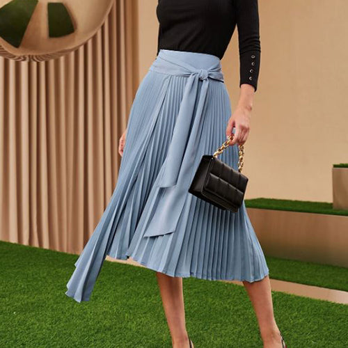 Tie Waist Asymmetrical Pleated Skirt