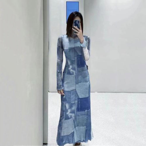 Denim Patchwork Maxi Dress