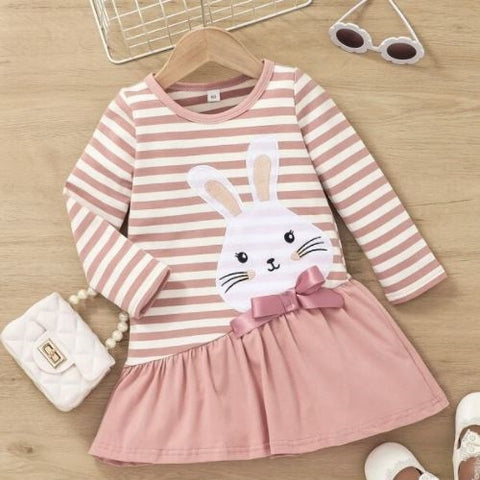 Toddler Girls Striped Bunny Dress