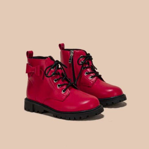 Girls Bow Side Zip Combat Boots
