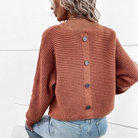 Button Back Batwing Sleeve Sweater