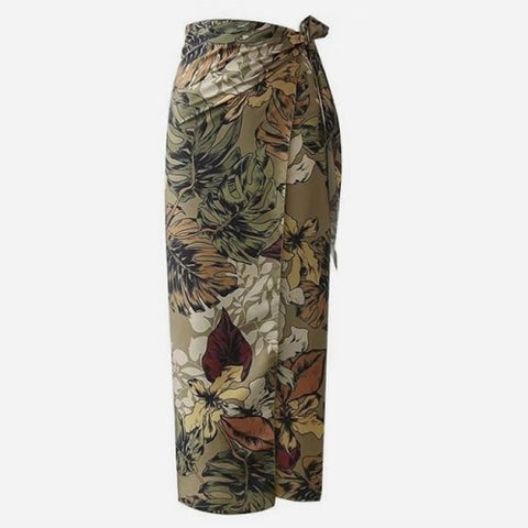 Foliage Print Overlap Skirt