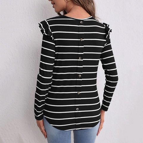 Striped Print Button Back Tee