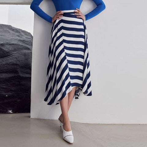 Linen Stripe Asymmetrical Skirt