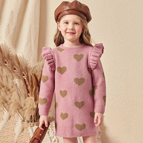 Toddler Girls Heart Pattern Sweater Dress