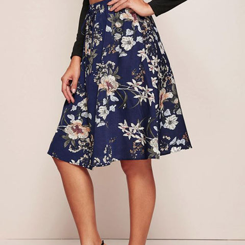 Floral Print Tie Waist A-line Skirt